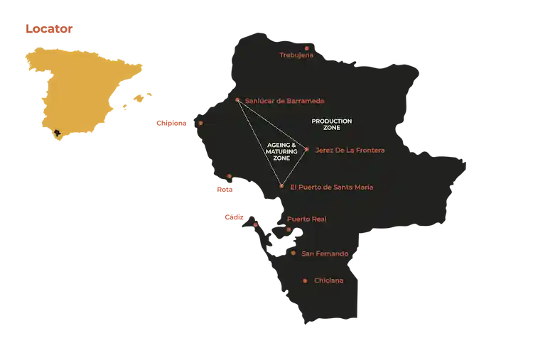 map of spain pointing out where Sherry gets made
